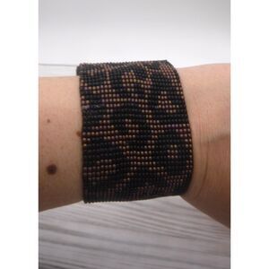 Loom Beaded Bracelet Leopard Print w/ Leather